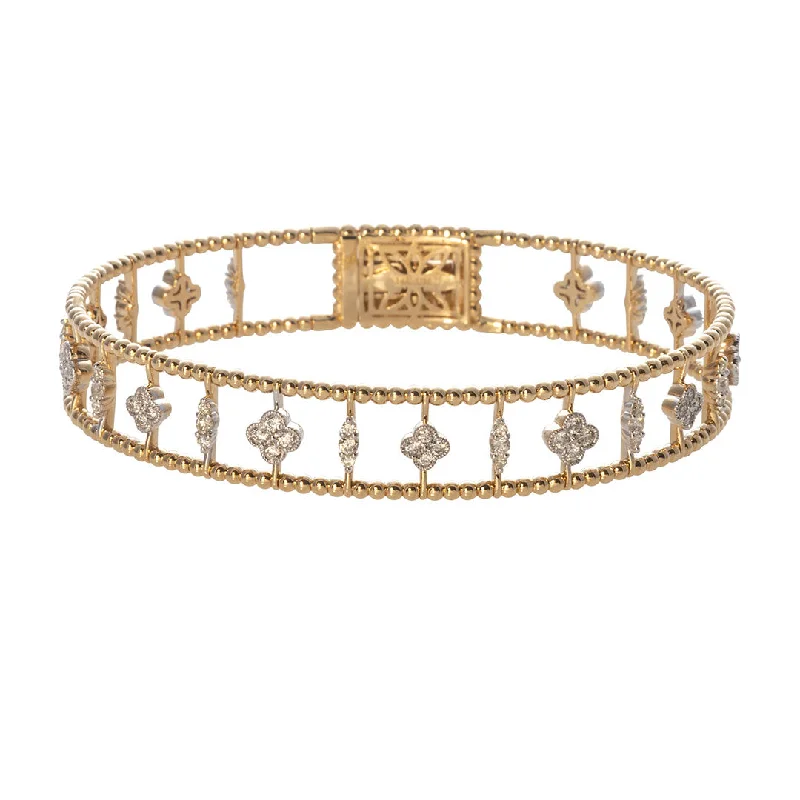 Diamond Quatrefoil 14K Yellow Gold Beaded Cuff Bangle