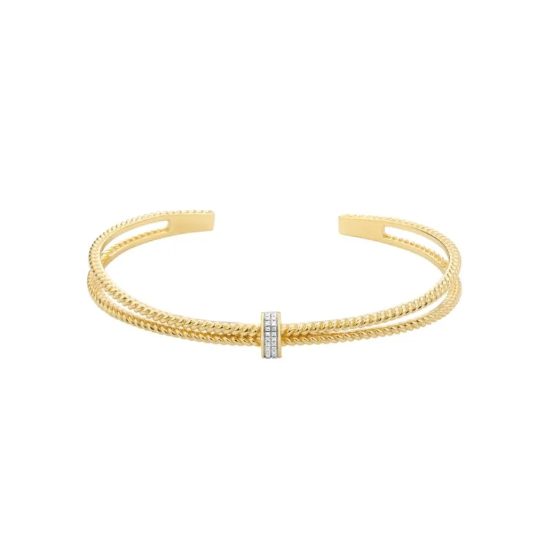 Ella Stein Diamond Sterling/Gold Plated Ribbed Cuff .04ct dw