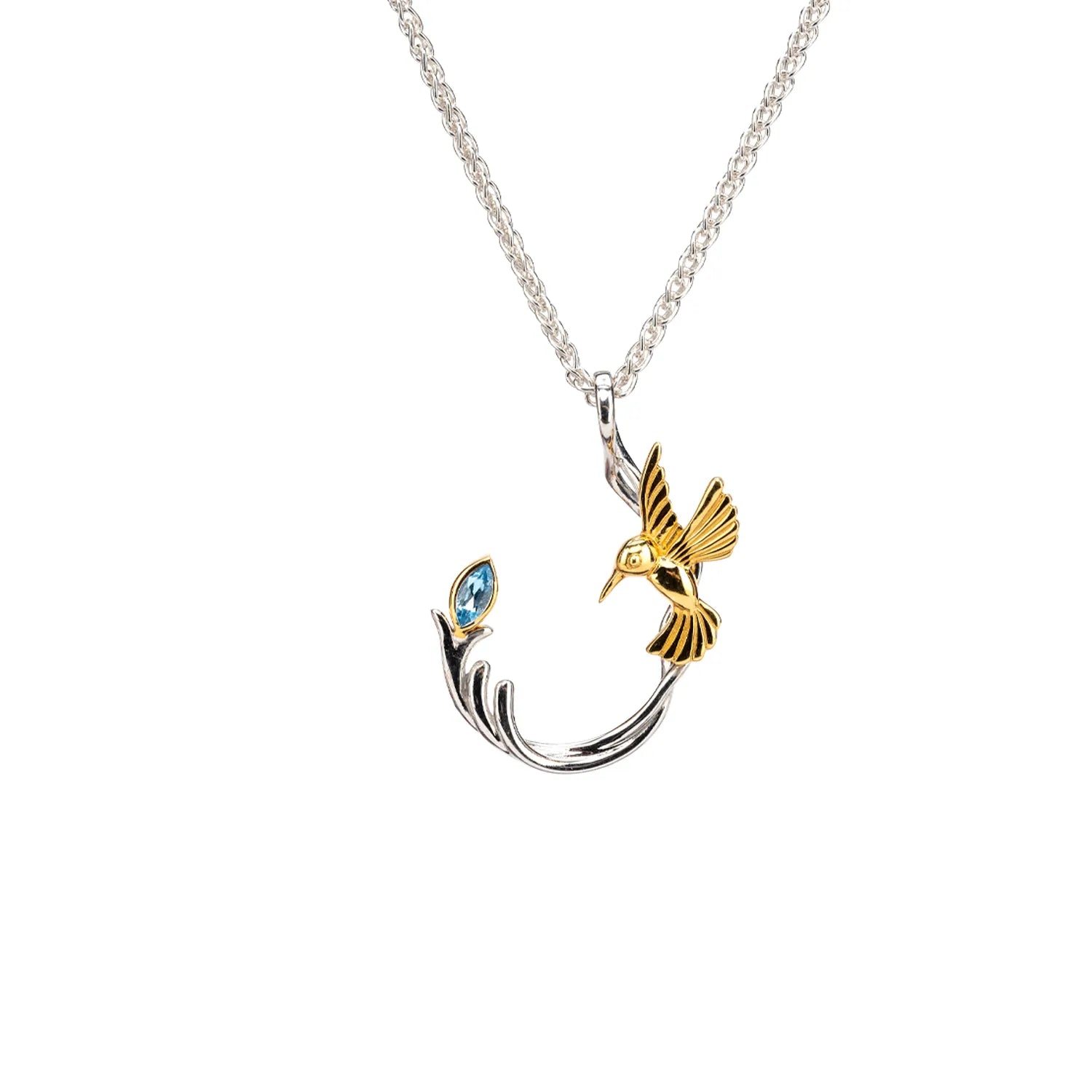 Keith Jack Sterling Silver + 10k Marquise Blue Topaz Single Hummingbird Small Pendant