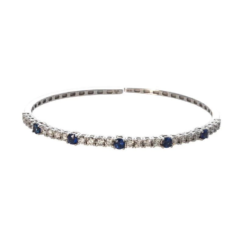 Sapphire & Diamond 18K White Gold Flexible Cuff Bangle