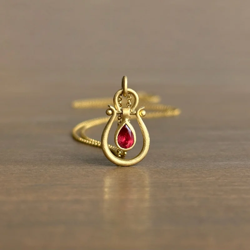 Scarlet Orange Tourmaline Drop Lyre Pendant