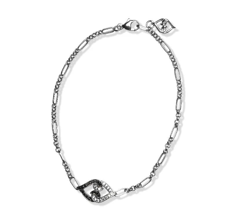 Sterling Silver White & Black Sapphire Link Bracelet