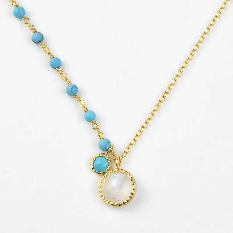 Turquoise and Moonstone Asymmetrical Necklace