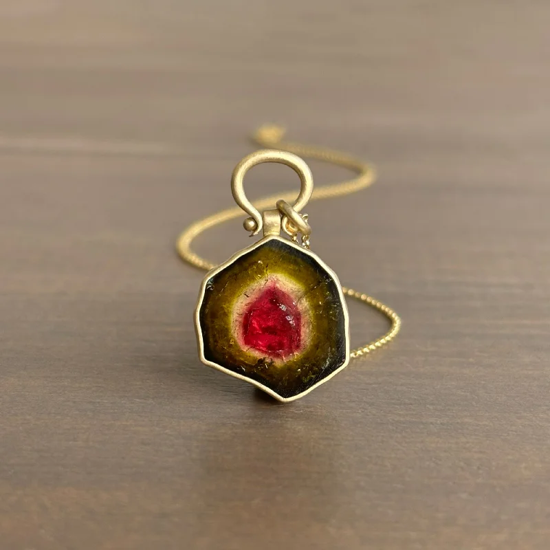 Watermelon Tourmaline Slice Pendant