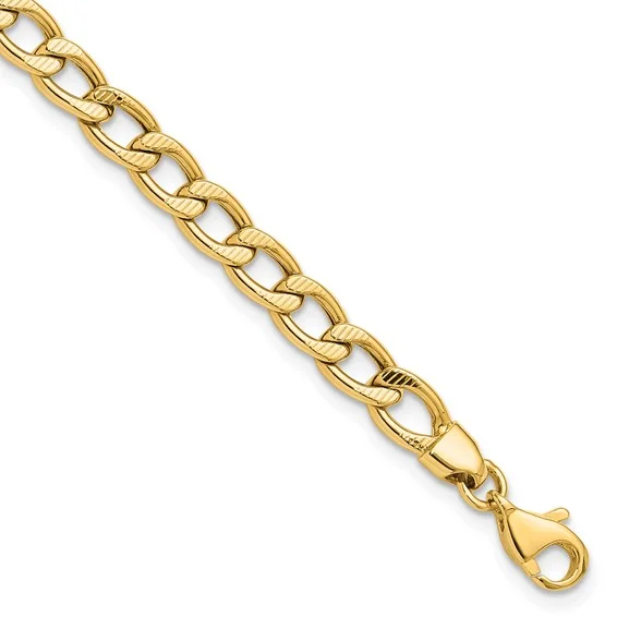 Yellow 14 Karat Polished And Textured Open Link Bracelet Length 7.5