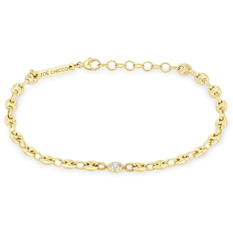 ZOE CHICCO Puffed Mariner Bracelet with Floating Diamond