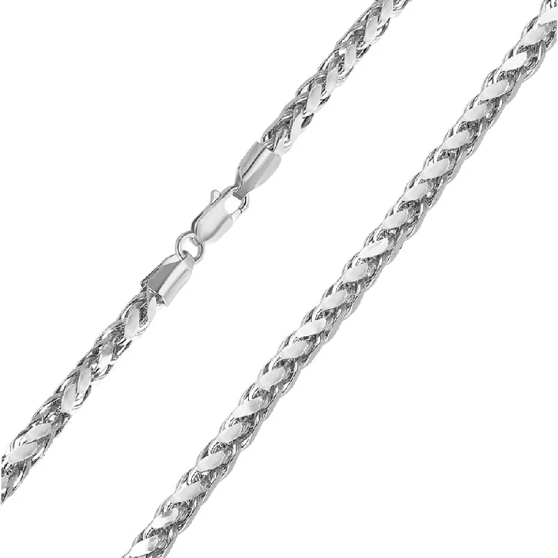 14k White Gold Hollow 4mm Braided Wheat Franco Chain Necklace with Lobster Claw Clasp