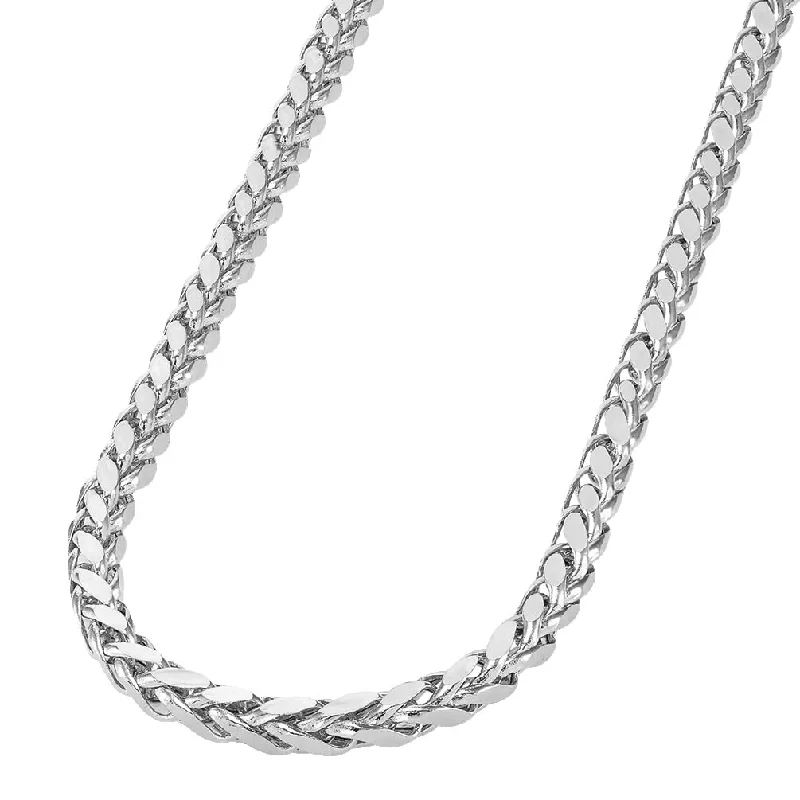 14k White Gold Hollow 4mm Braided Wheat Franco Chain Necklace with Lobster Claw Clasp