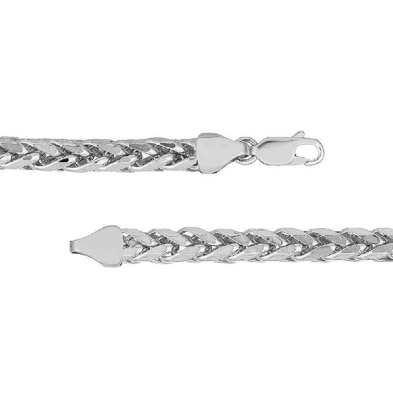 14k White Gold Hollow 4mm Braided Wheat Franco Chain Necklace with Lobster Claw Clasp