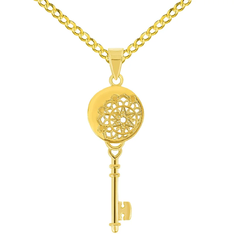 14k Yellow Gold Chakra Mandala Key Pendant Necklace