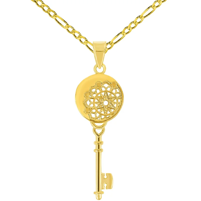 14k Yellow Gold Chakra Mandala Key Pendant Necklace