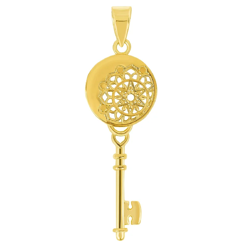 14k Yellow Gold Chakra Mandala Key Pendant Necklace