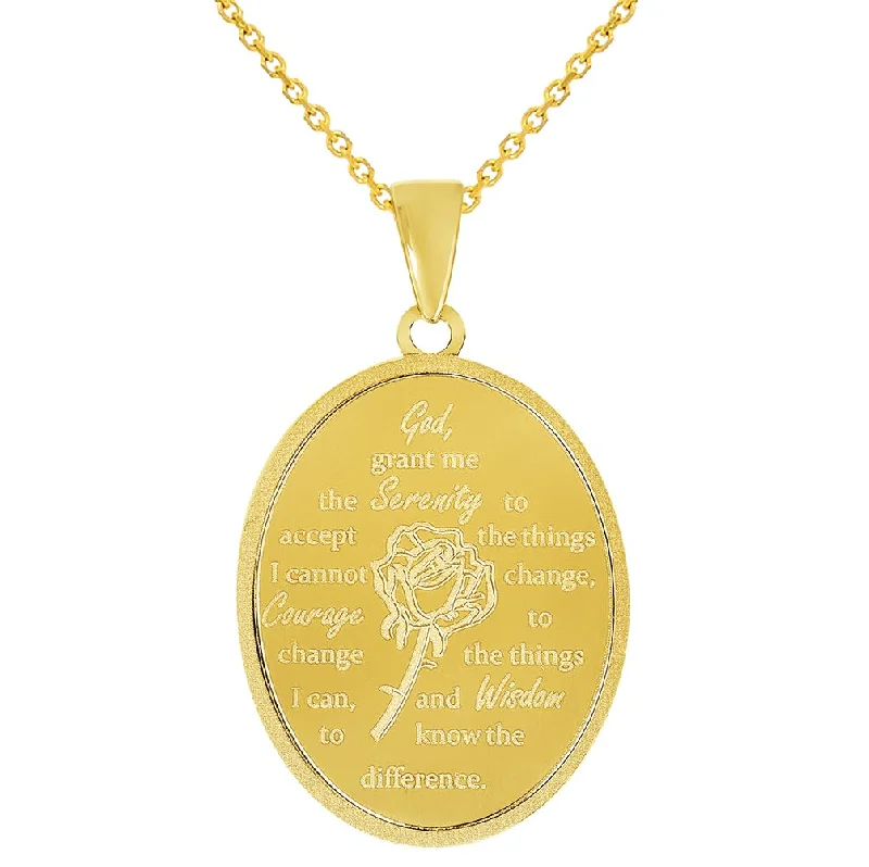 14k Yellow Gold God Grant Me the Serenity Prayer Pendant with Rolo Cable, Cuban Curb, or Figaro Chain Necklace