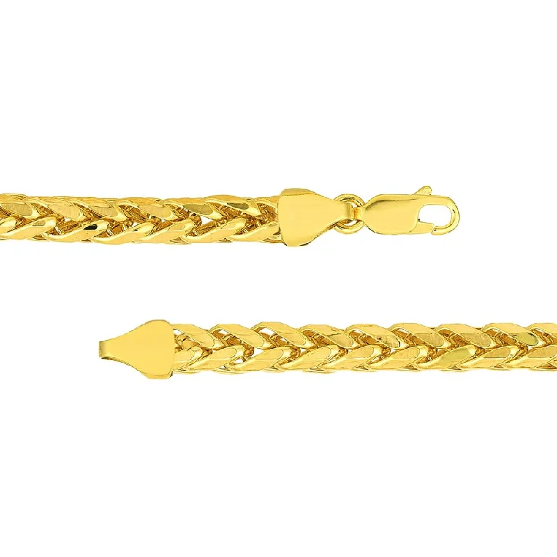 14k Yellow Gold Hollow 4mm Braided Wheat Franco Chain Necklace with Lobster Claw Clasp