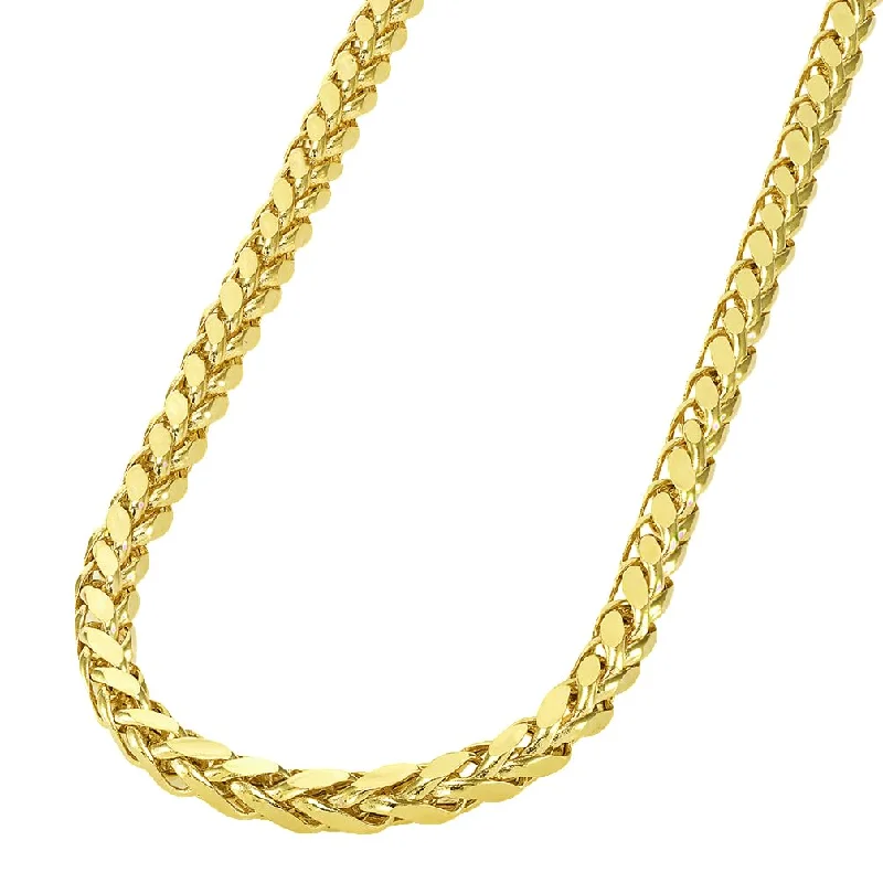 14k Yellow Gold Hollow 4mm Braided Wheat Franco Chain Necklace with Lobster Claw Clasp