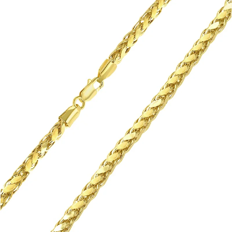 14k Yellow Gold Hollow 5mm Braided Wheat Franco Chain Necklace with Lobster Claw Clasp