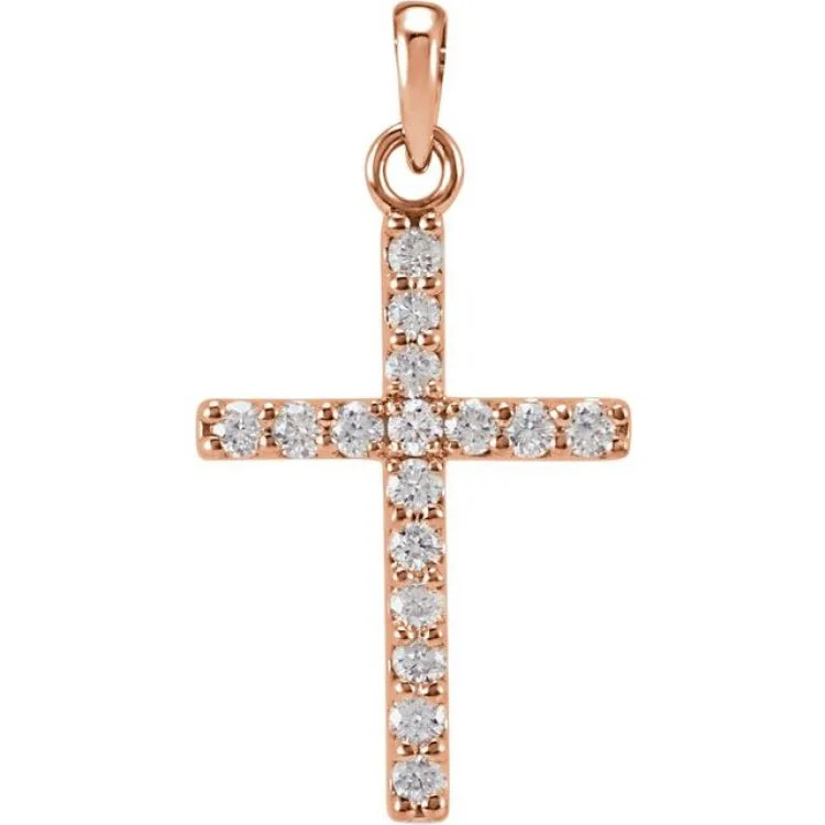 14K Rose 1/5 CTW Natural Diamond Cross Pendant