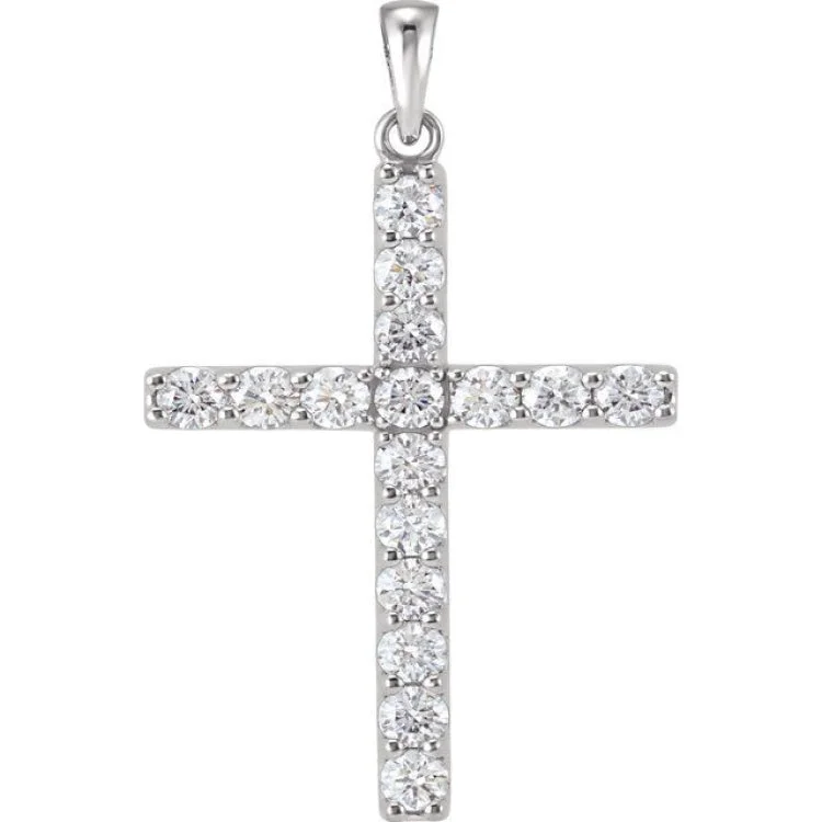 14K White 1 3/8 CTW Natural Diamond Cross Pendant