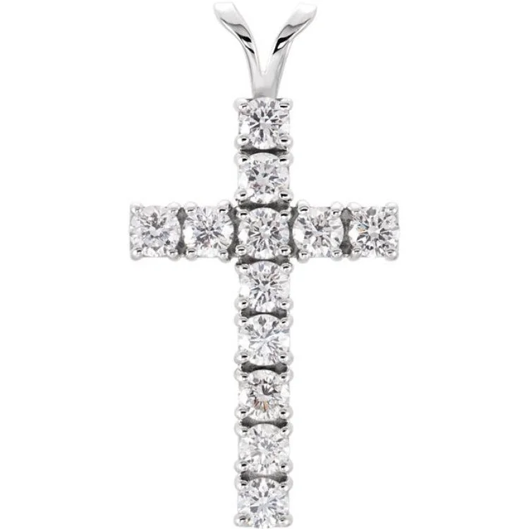 14K White 1 1/5 CTW Natural Diamond Cross Pendant