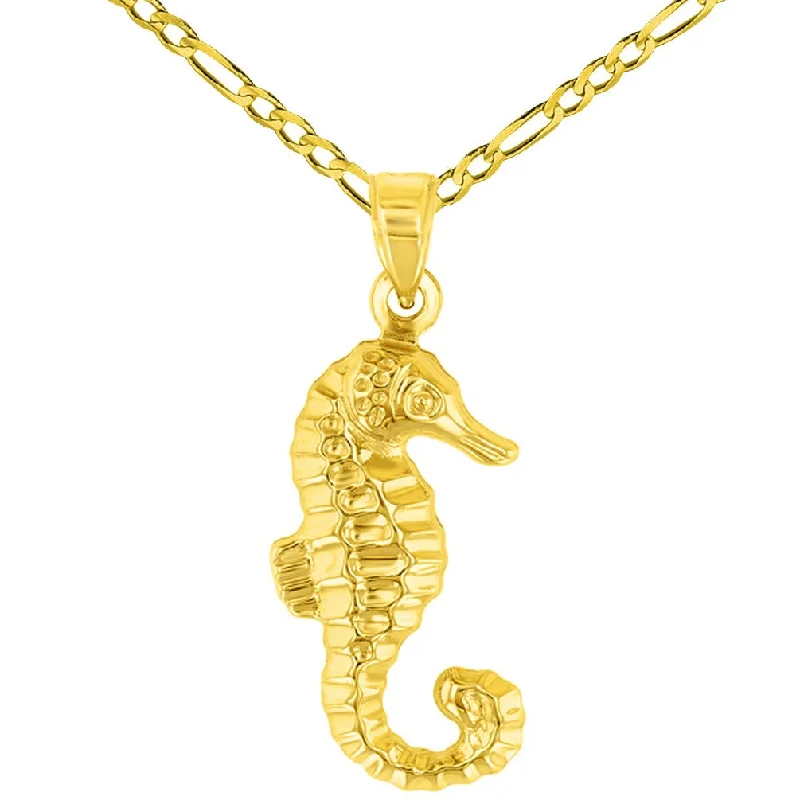 High Polish 14K Yellow Gold 3D Seahorse Pendant Necklace