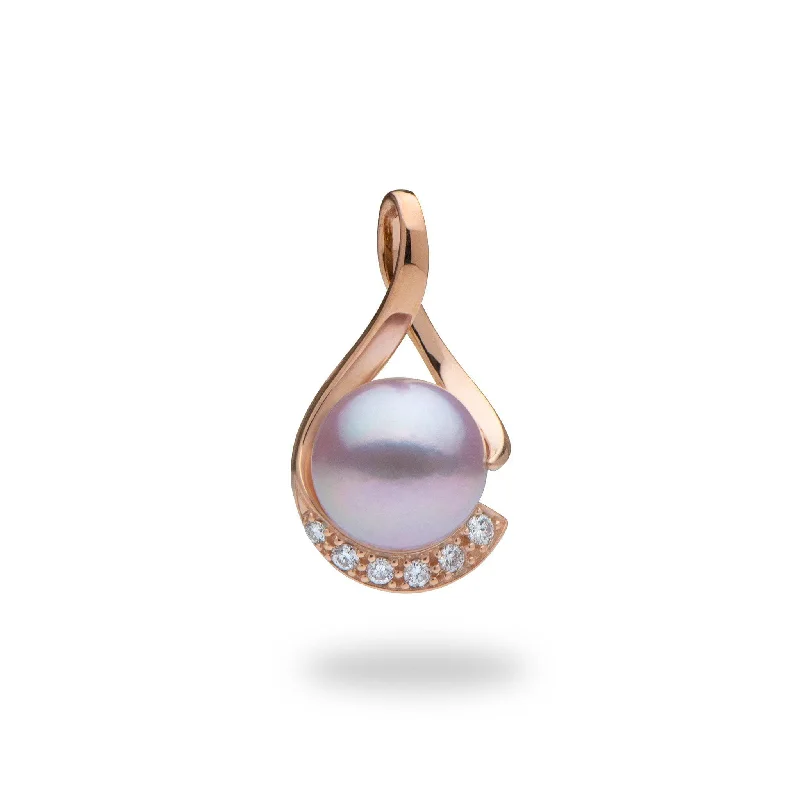 Lavender Freshwater Pearl Pendant in Rose Gold with Diamonds - 12-13mm