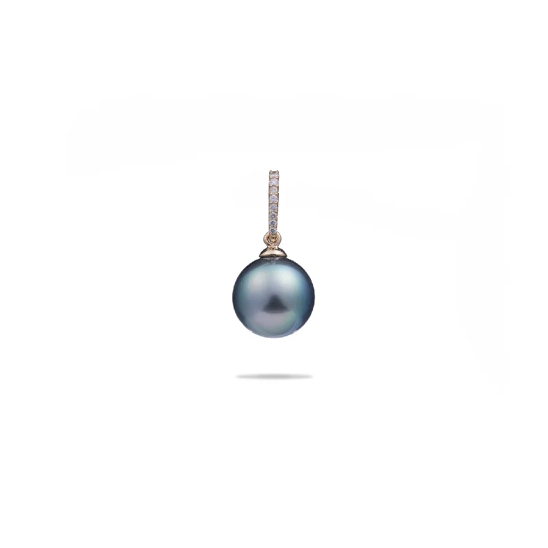 Tahitian Black Pearl Pendant in Gold with Diamonds - 12-14mm