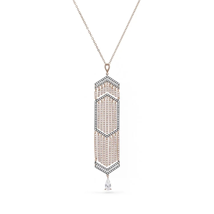 Rose Gold and Black Rhodium Finish Sterling Silver Micropave Cascade Pendant with Simulated Diamonds on 20