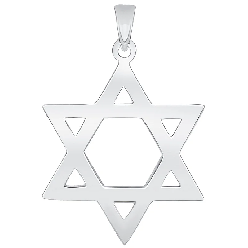 Solid 14k White Gold 1mm Thick Star Of David Pendant Necklace