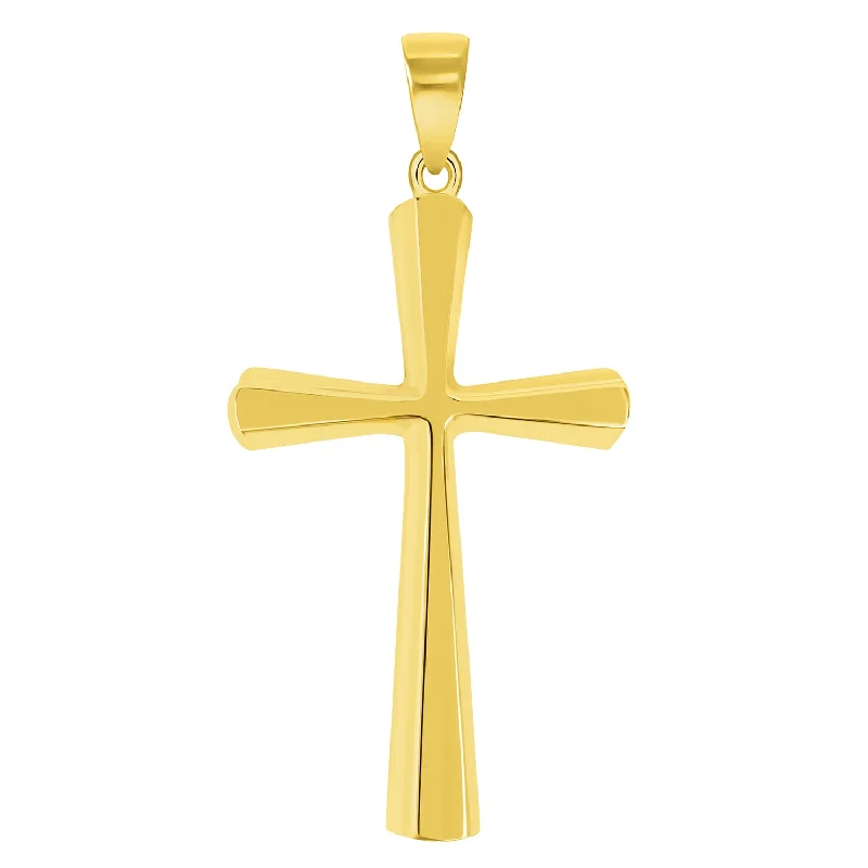 Solid 14k Yellow Gold Beveled Edge Simple Religious Cross Pendant