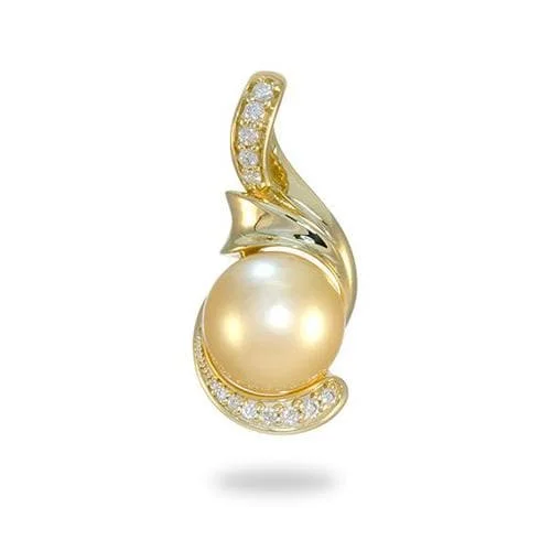 South Sea Gold Pearl Pendant in Gold with Diamonds - 12-13mm