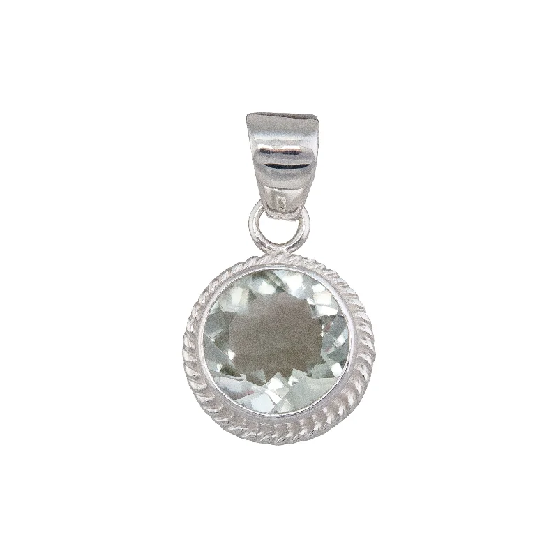 Sterling Silver Green Amethyst Round Rope Pendant