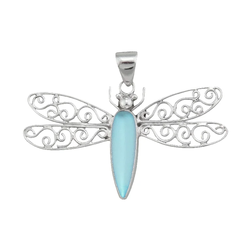 Sterling Silver Luminite Dragonfly Pendant