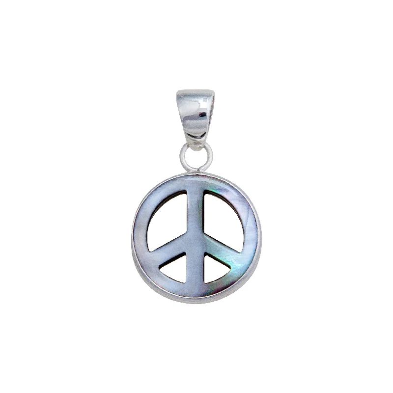 Sterling Silver Mother of Pearl Peace Sign Pendant