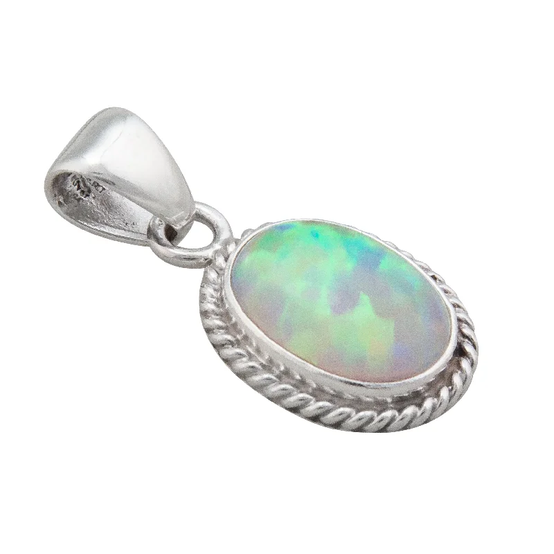 Sterling Silver White Synthetic Opal Rope Pendant