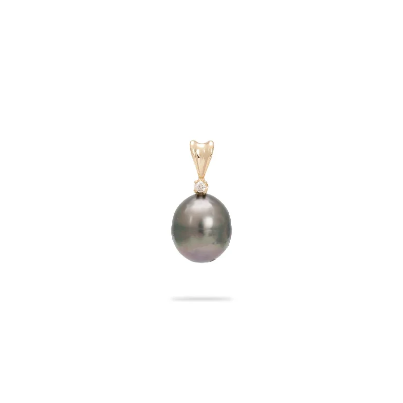 Tahitian Black Pearl Pendant in Gold with Diamond - 8-9mm