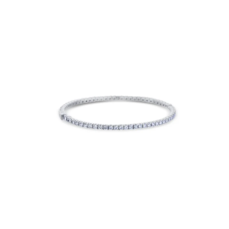 14K White Gold Eternity Bangle Hinged Four Prong Textured Push Clasp