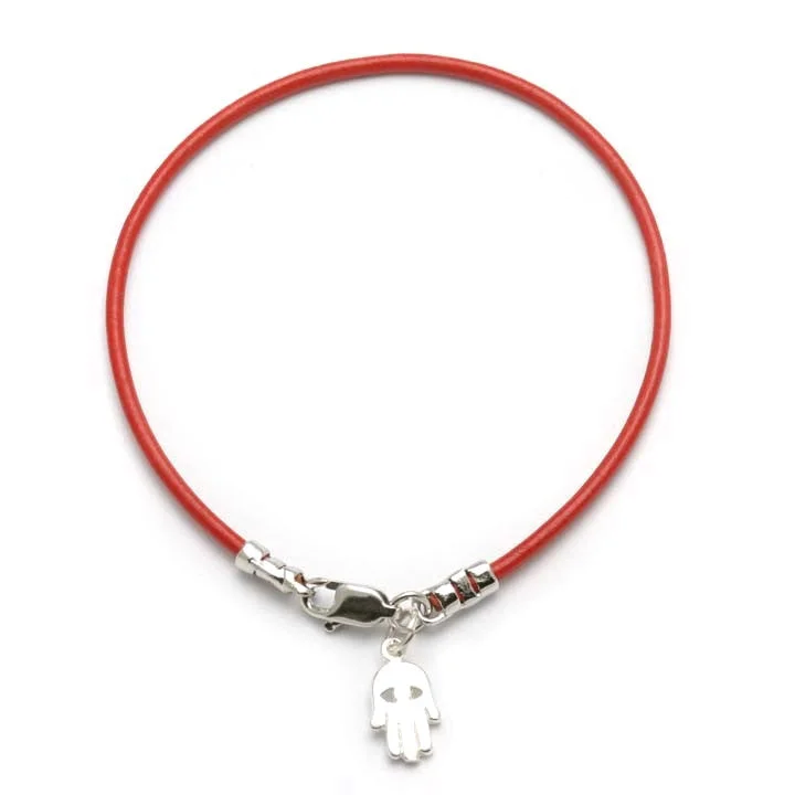 Sterling Silver Hamsa Evil Eye Red Leather Bracelet