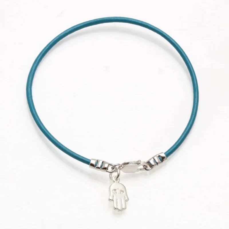 Sterling Silver Hamsa Evil Eye Turquoise Leather Bracelet