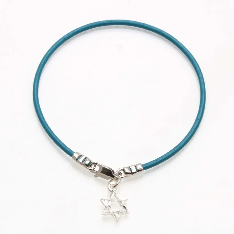 Sterling Silver Star of David Turquoise Leather Bracelet