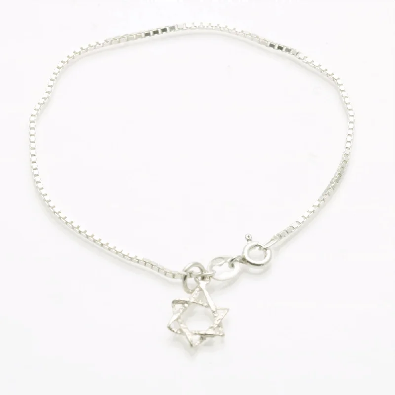 Sterling Silver Woven Star of David Chain Bracelet