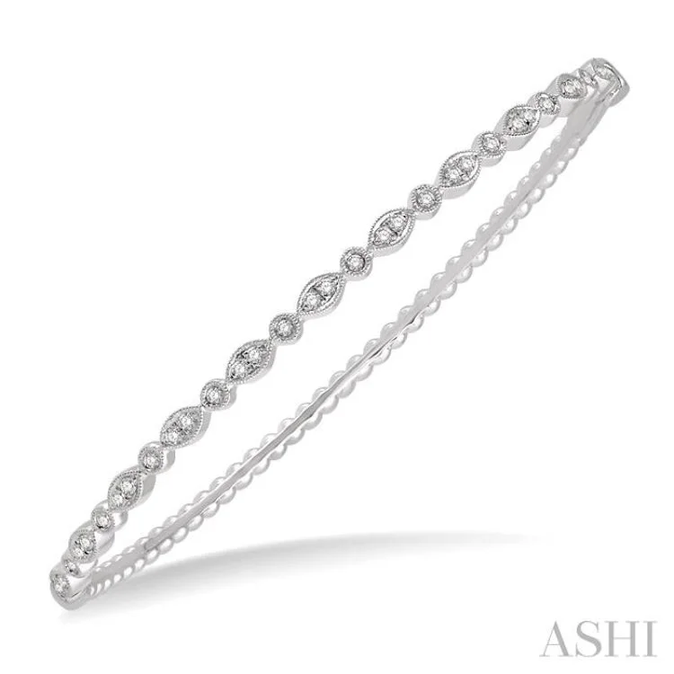 3/8 Ctw Marquise & Round Mount Stackable Diamond Bangle in 14K White Gold