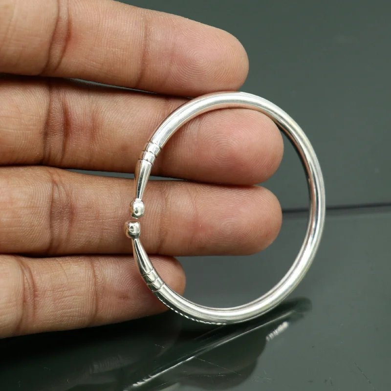 925 sterling silver exclusive plain bright design new born baby bangle kada, baby bracelet kada, best gifting adjustable kada nbbk224