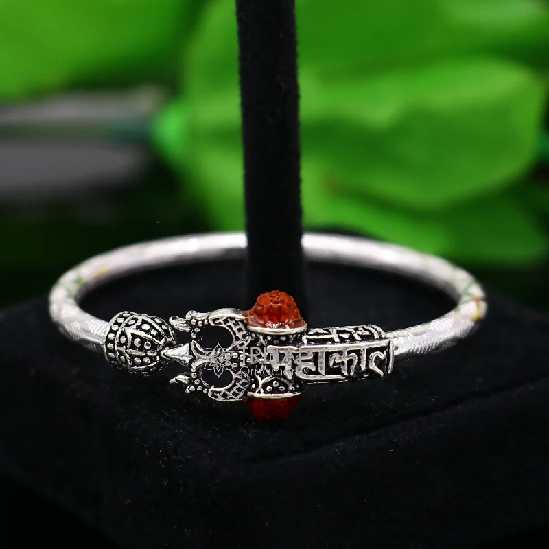 925 sterling silver Handmade gorgeous Lord shiva trident baby bangle bracelet kada, amazing Shiv kada unisex bracelet tribal jewelry nsk684