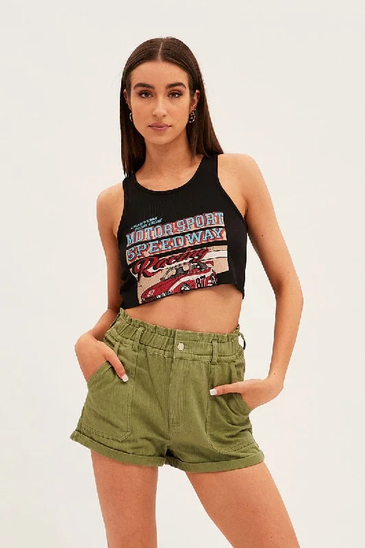 Green Relaxed Shorts Paper Bag High Rise