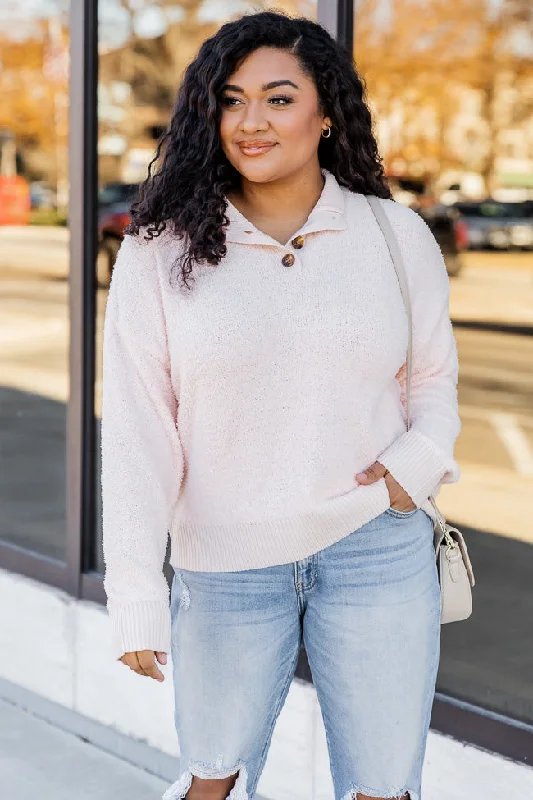 Tell Me Everything Blush Fuzzy Henley Pullover FINAL SALE